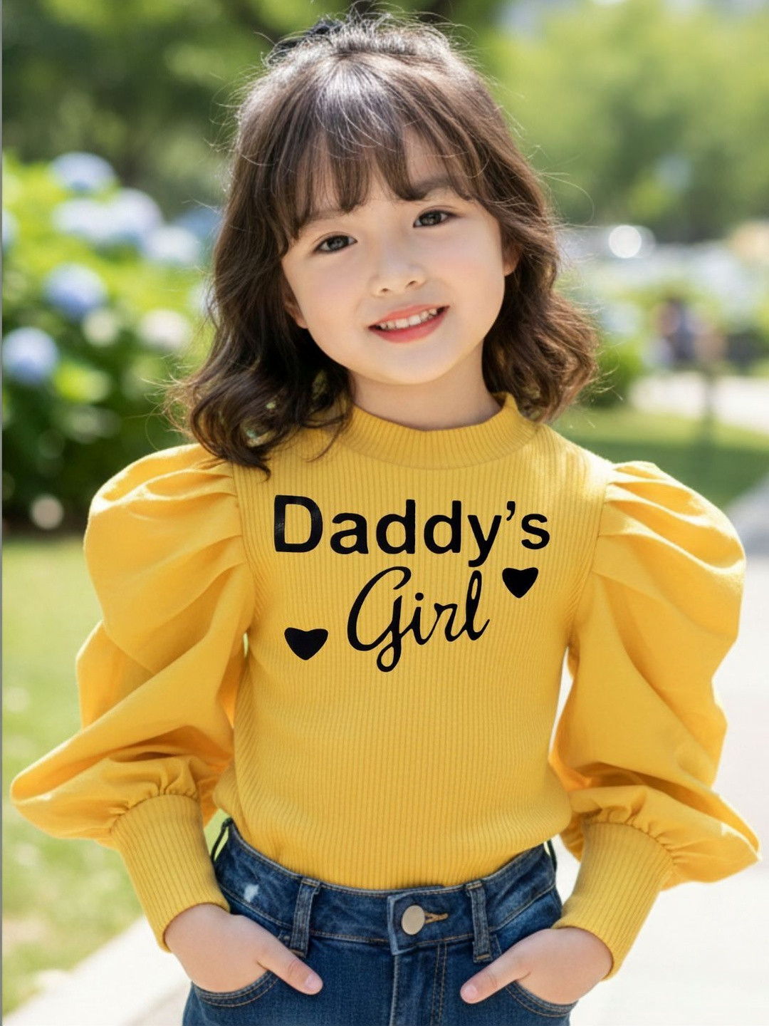 WAHOO Girls Puff Sleeve Printed Top