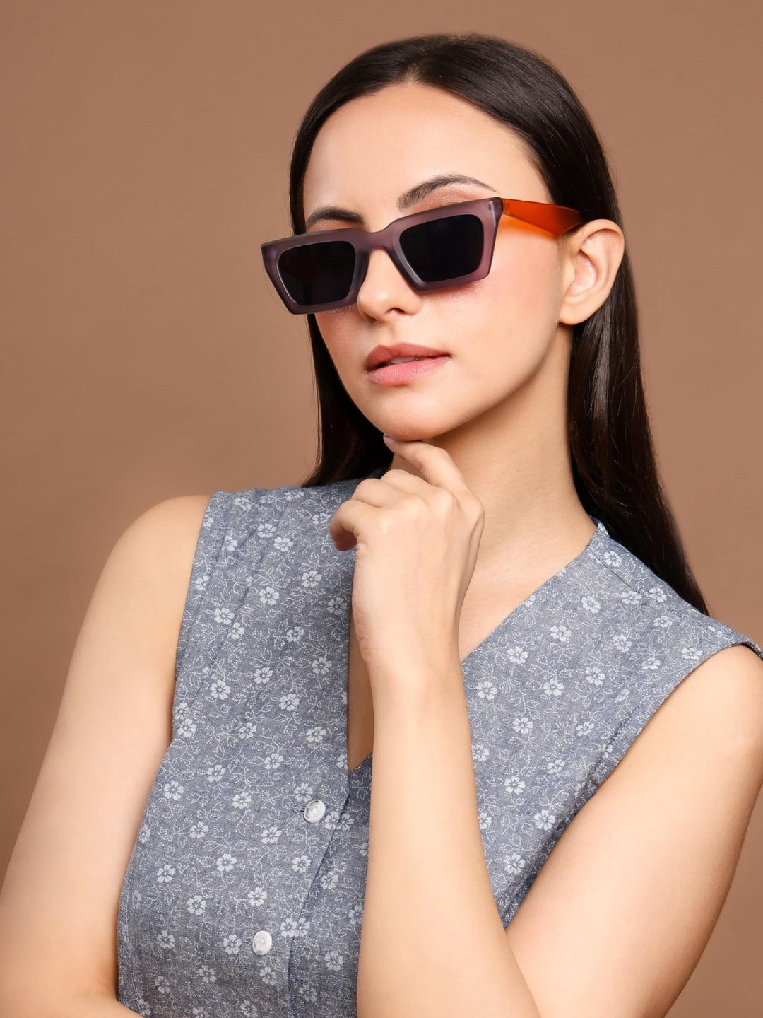 FUNGLASSES Unisex Black Lens & Orange Cateye Sunglasses with