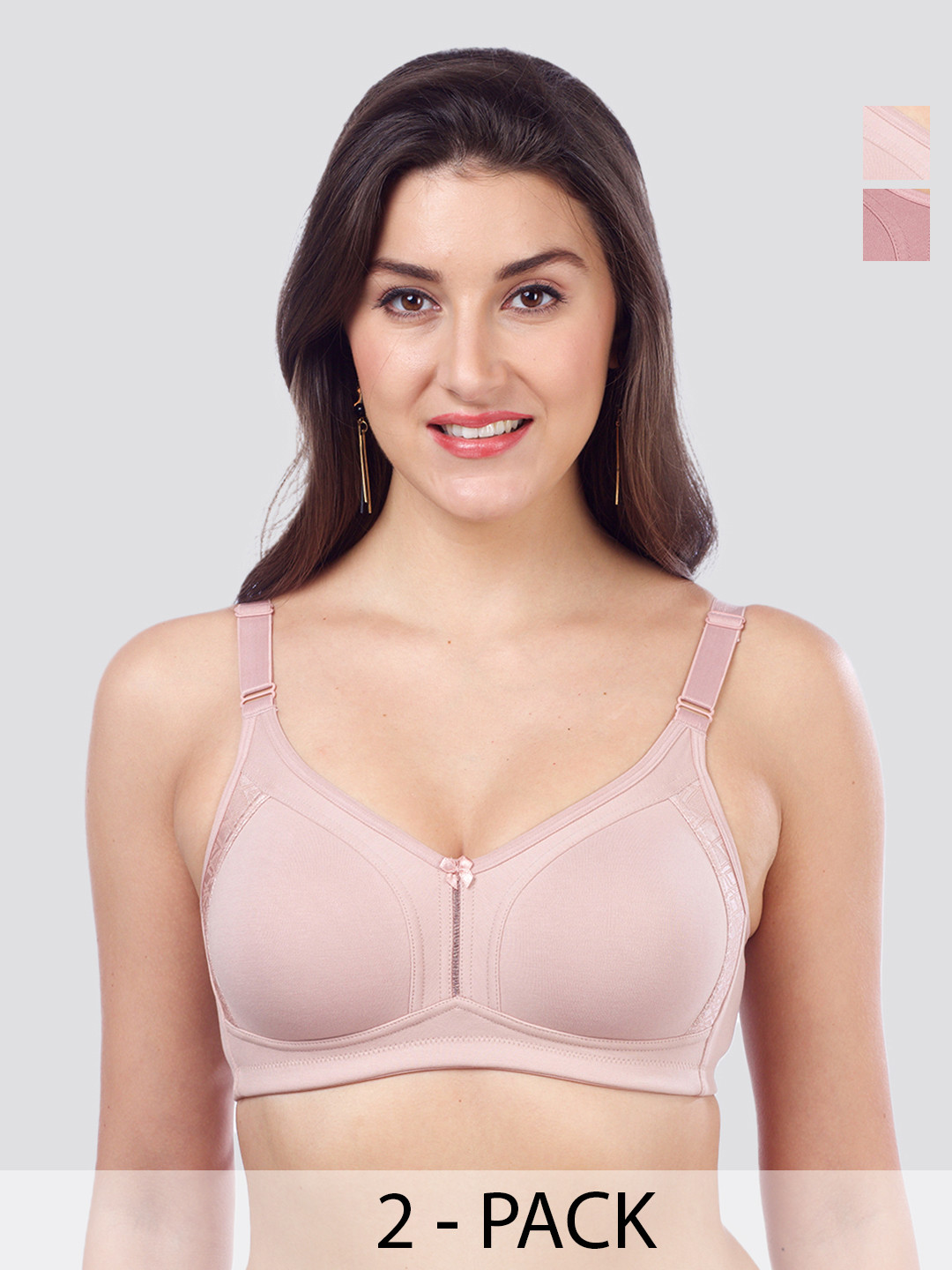 MAASHIE Pack of 2 Plus Size Full Coverage Side Panel Lace Double Layered Cups Everyday Bra