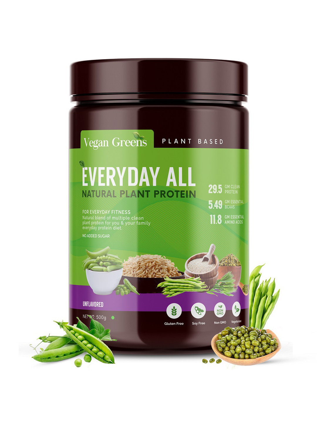Vegan Greens Everyday All Natural Sugar Free Plant Protein- 500 g