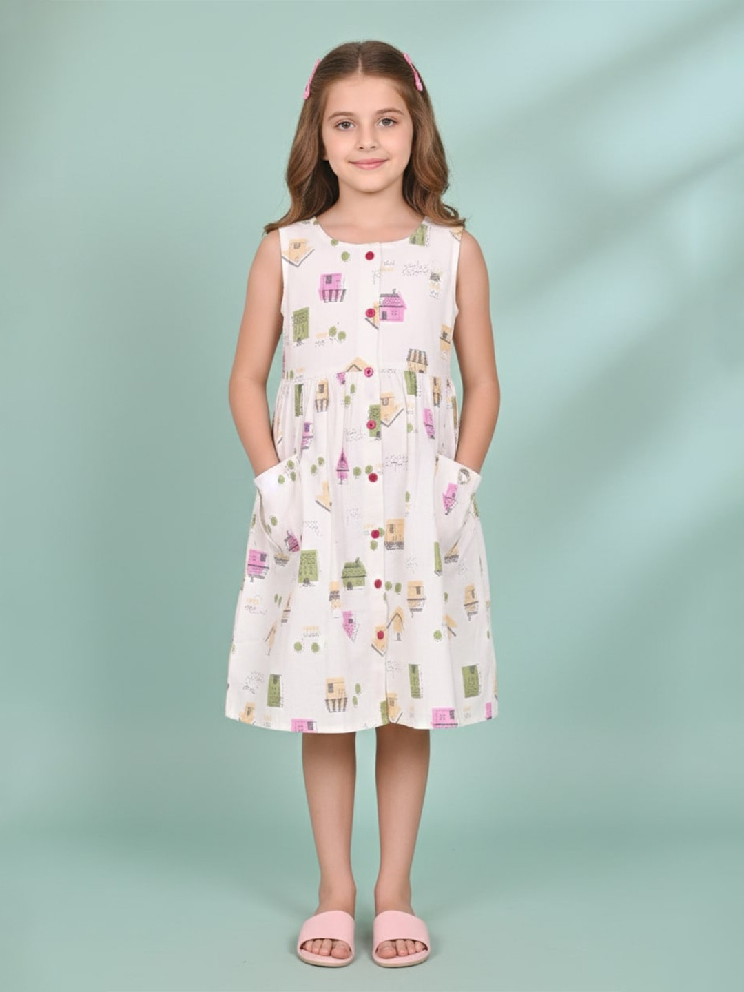 GIANNA Girls Printed Cotton A-Line Dress