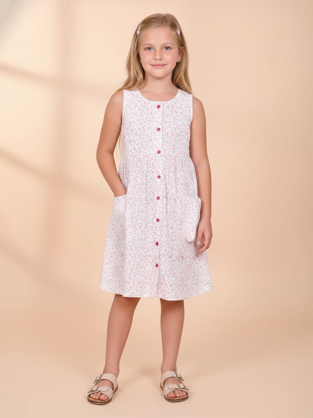 Miss & Chief Girls Floral Printed Cotton Fit and Flare Dress