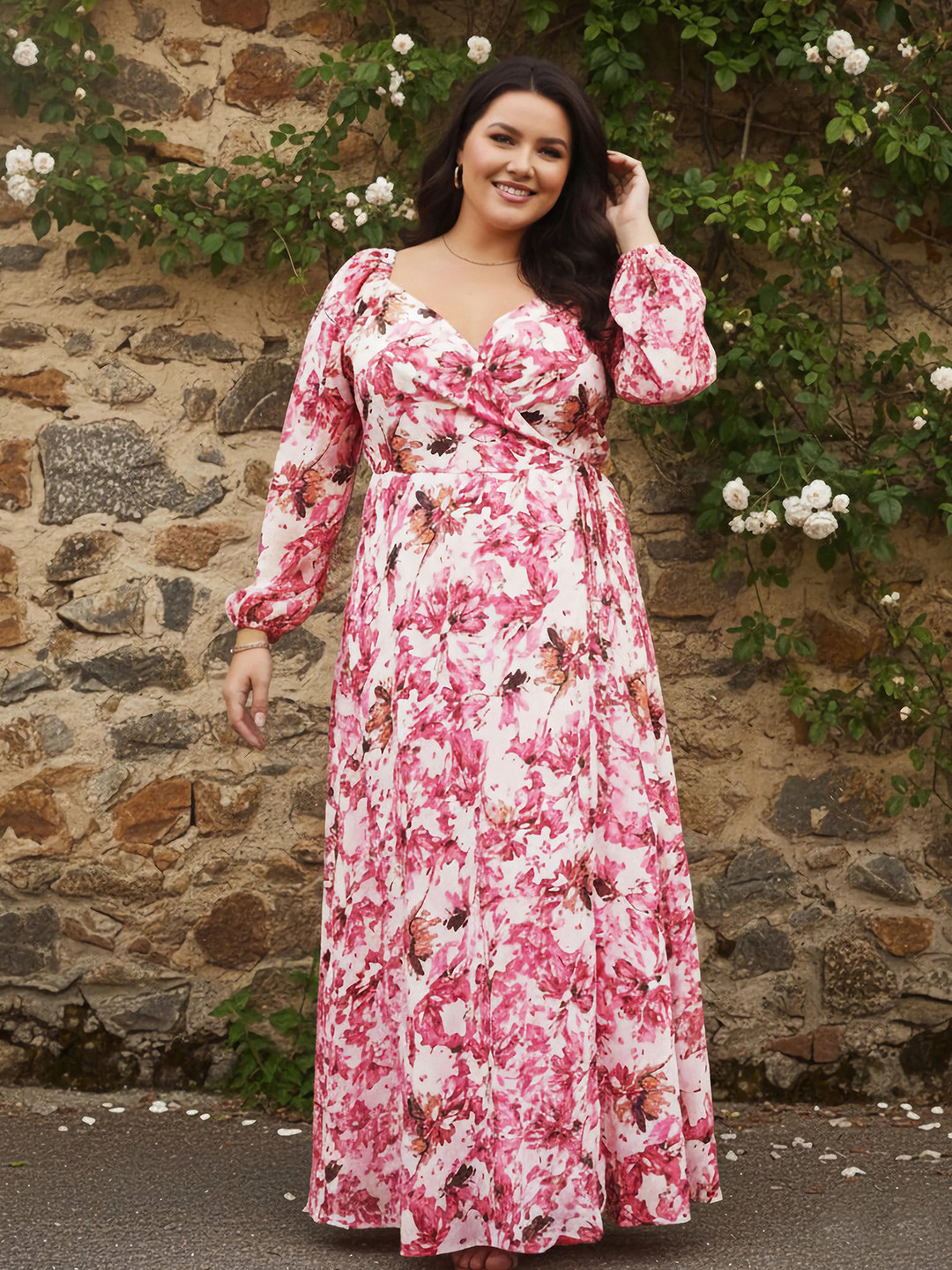 Berrylush Curve Floral Printed Georgette Maxi Dress