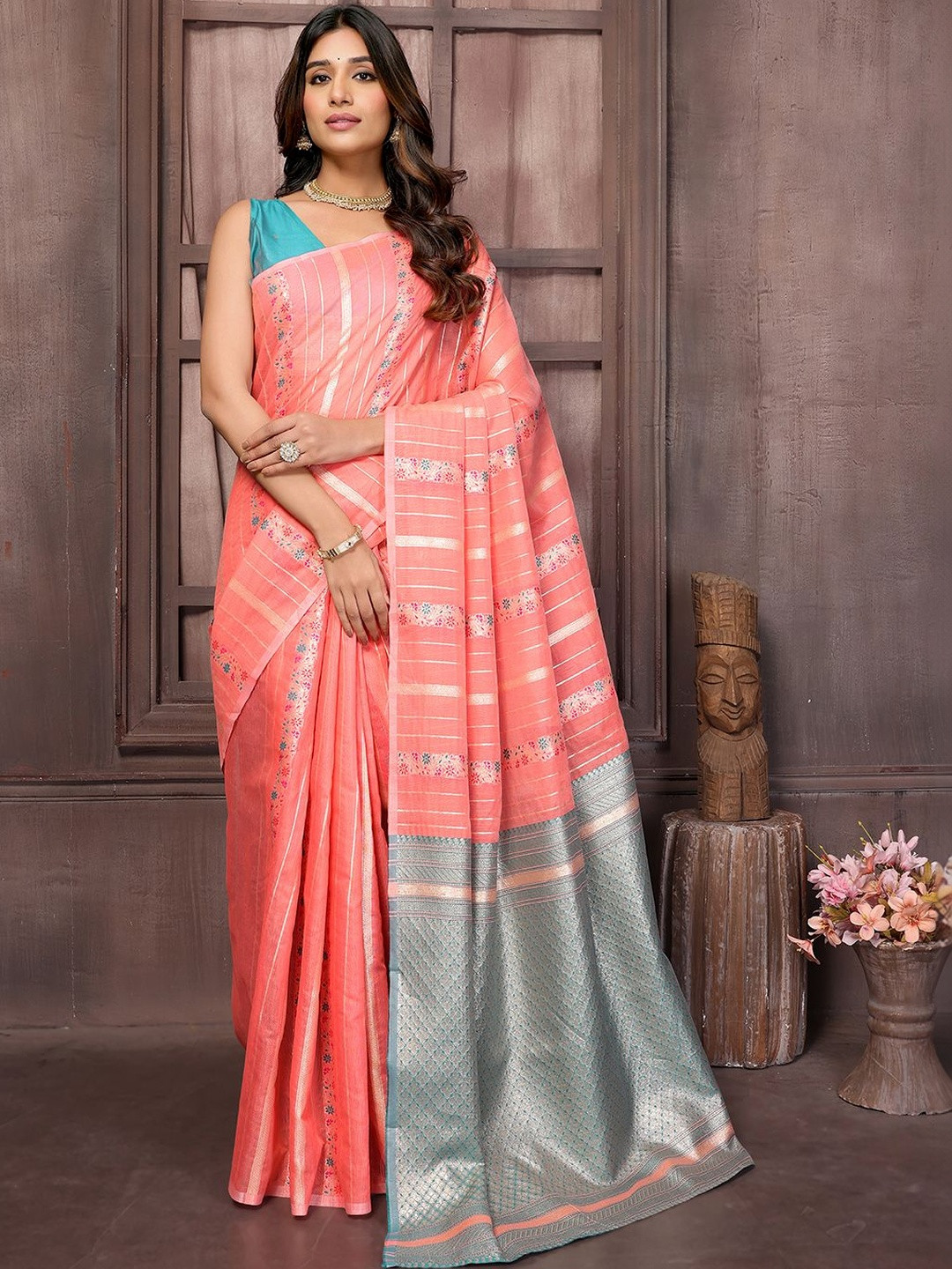 THREAD BOX Floral Pure Cotton Saree