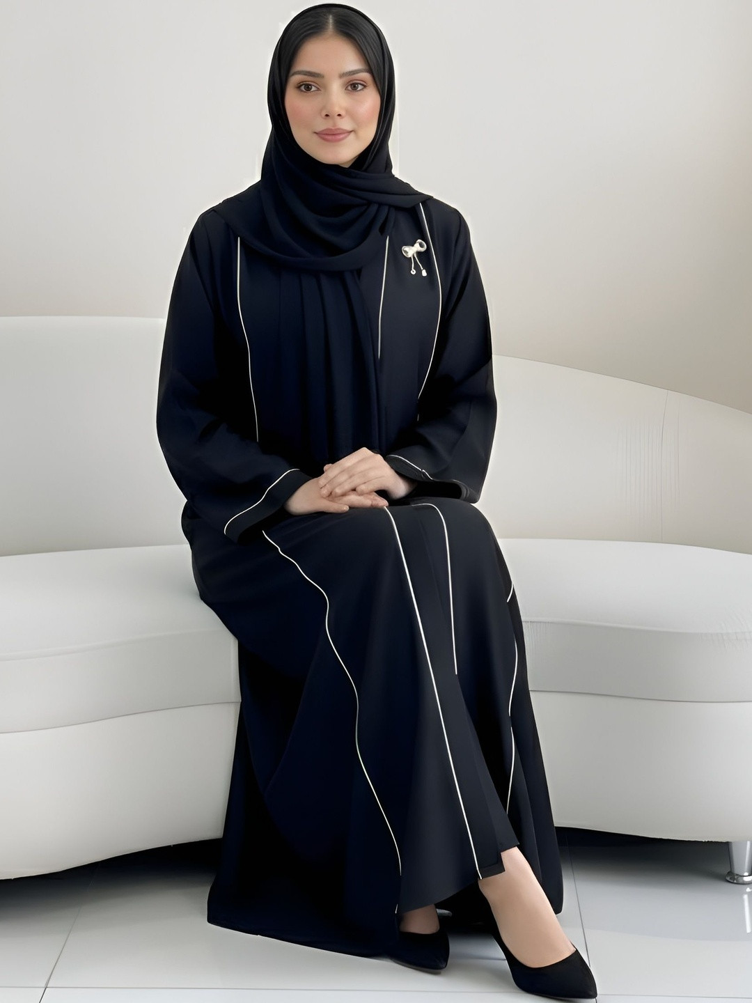Ovais Abaya Collection Embroidered Abaya Burqa With Scarf