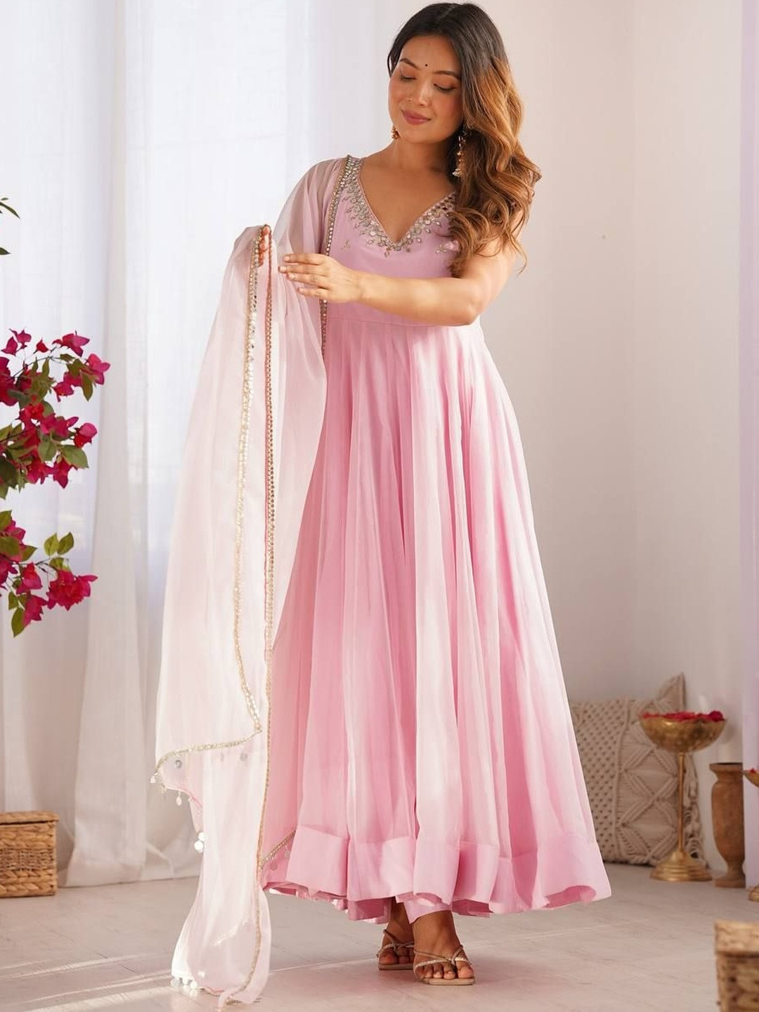 KALINI Women Panelled Mirror Work Kurta with Pyjamas & With Dupatta