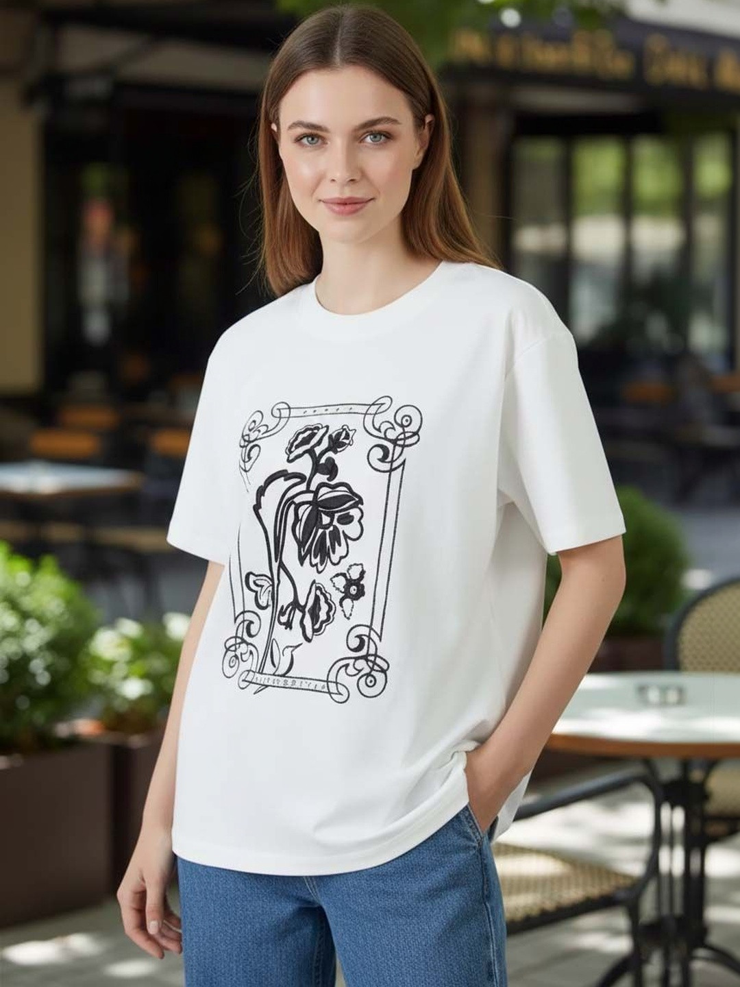 GENZILOOKS Women Floral Printed Organic Cotton T-shirt