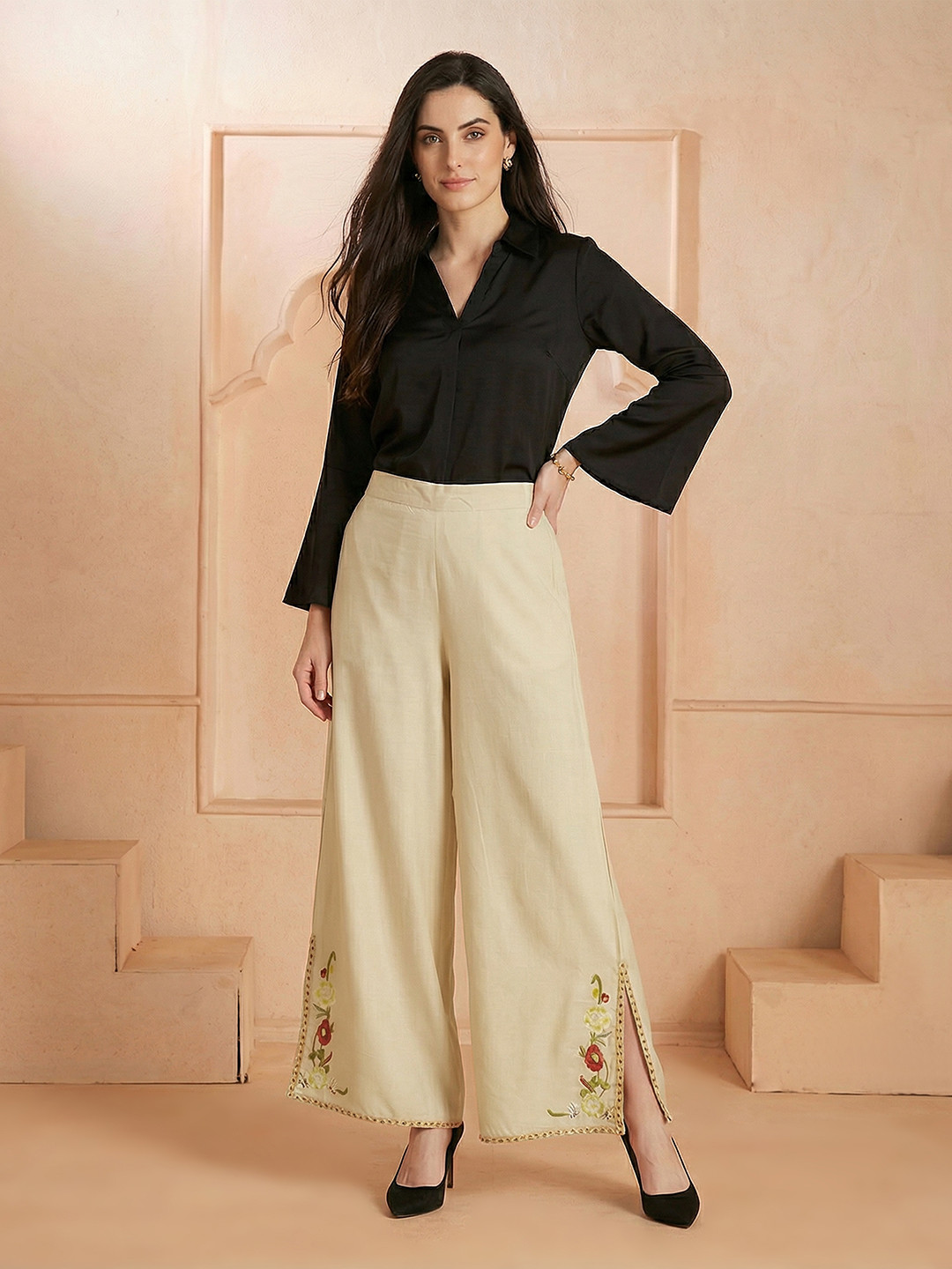 Globus Women Embroidered Flared Palazzos