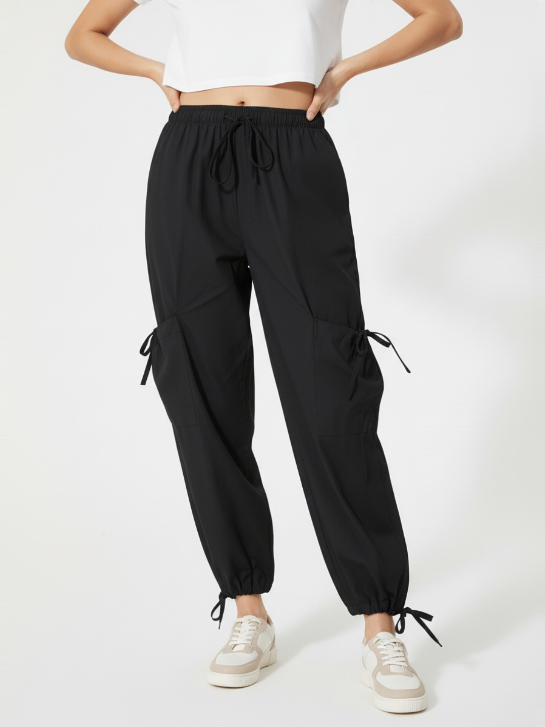 AIOQ Women Relaxed High-Rise Easy Wash Cargos Trousers