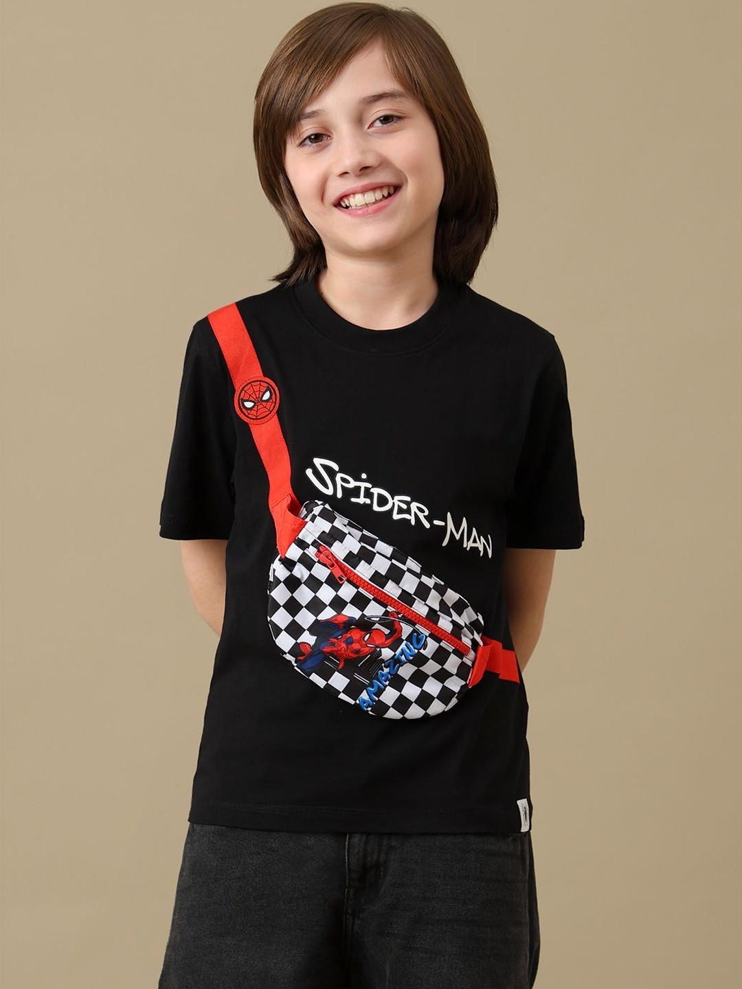 Kids Ville Boys Spiderman Graphic Printed Pure Cotton Round Neck Tshirt