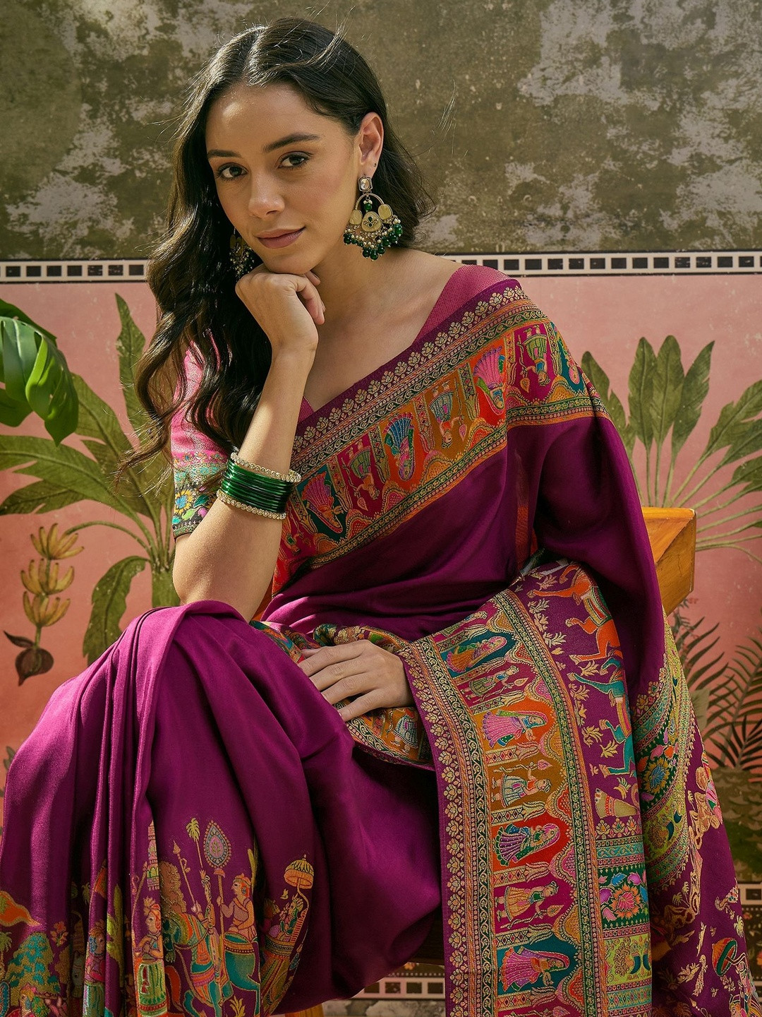 Sangria Position Printed Zari Weaving Saree With Contrast Blouse Piece