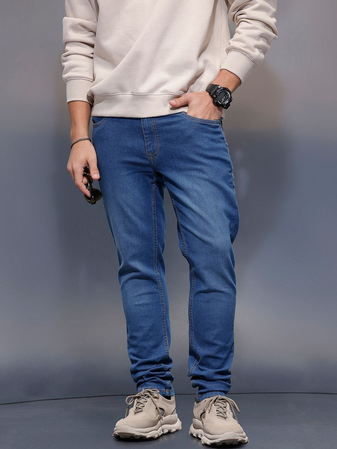 WROGN Men Skin Tight Skinny Fit Mid-Rise Light Fade Stretchable Jeans