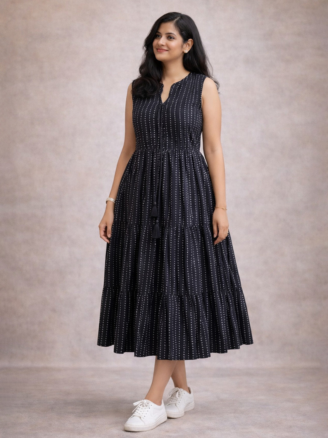 PakhiCreations Polka Dot Print Fit & Flare Midi Dress