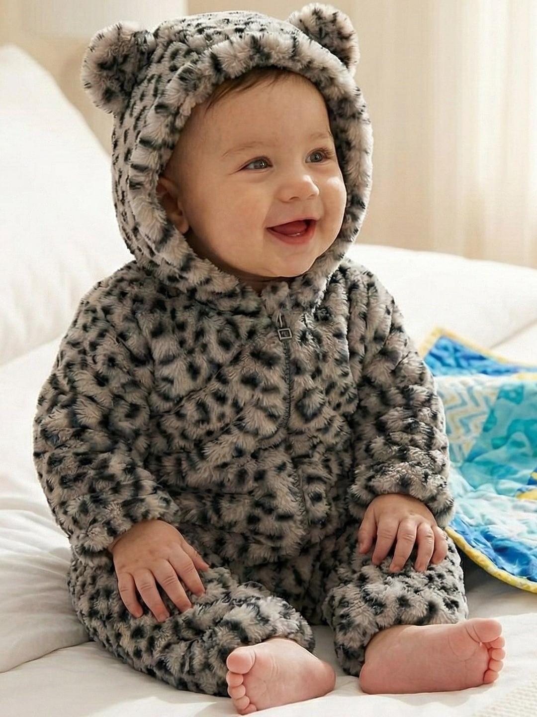 BabyZone Infants Animal Printed Hooded Rompers
