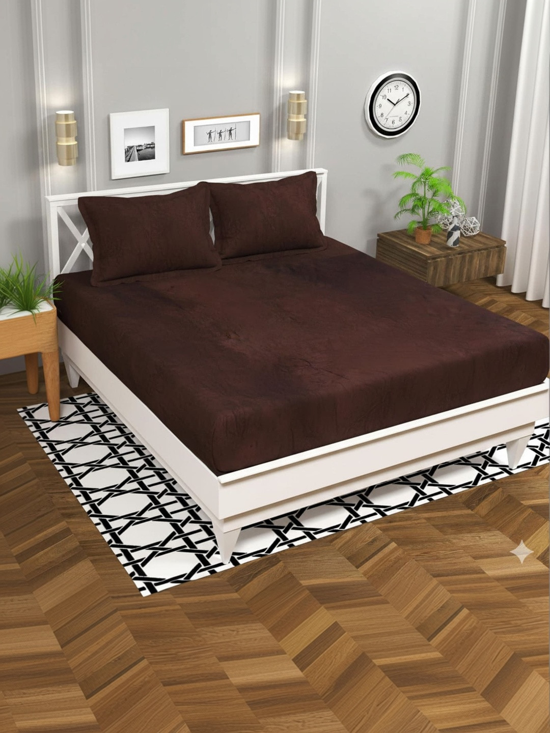 BLUEDOT Brown 300 TC King Bedsheet with 2 Pillow Covers