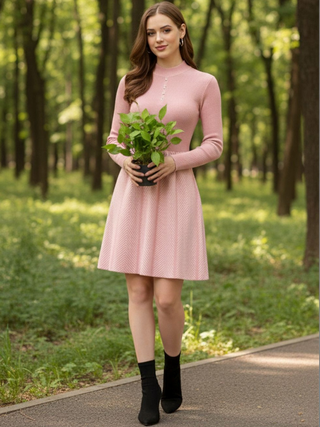 LASOON Woollen Fit & Flare Dress