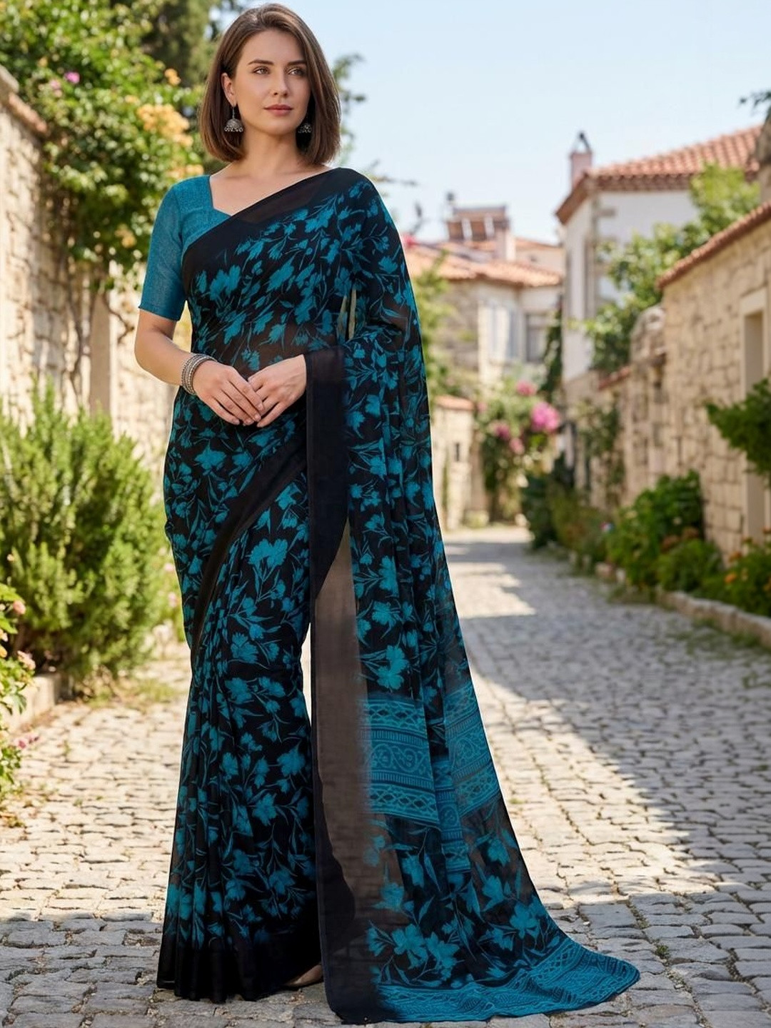 STYLETONE Floral Poly Georgette Designer Saree