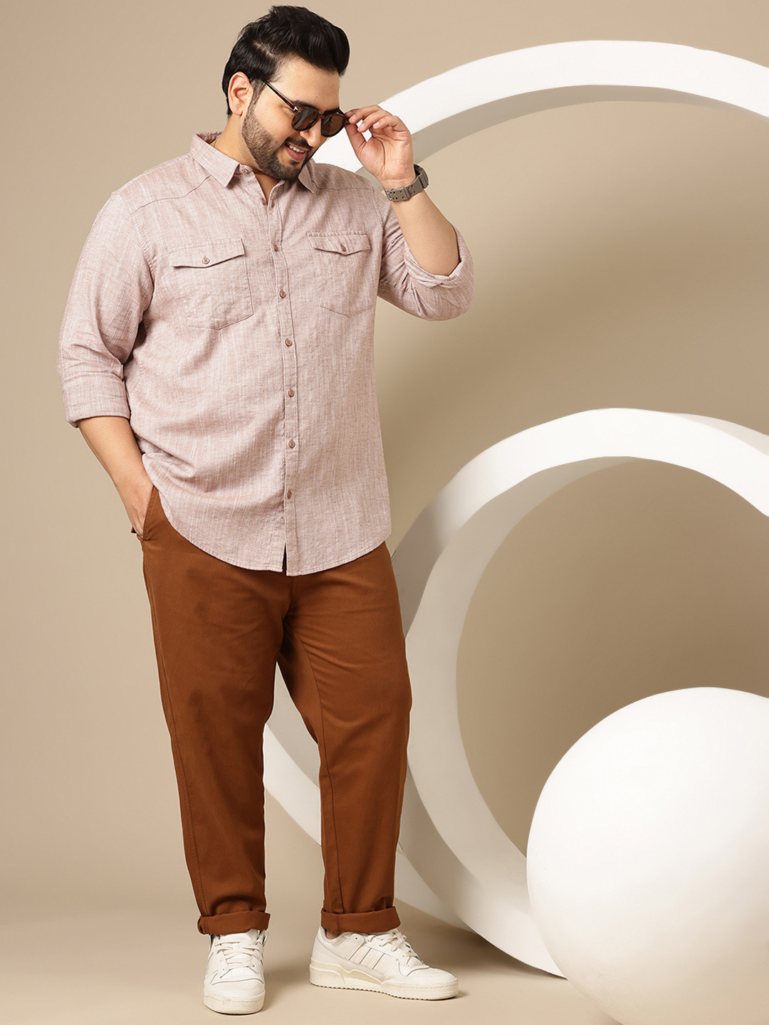 Sztori Plus Size Spread Collar Cotton Linen Shirt