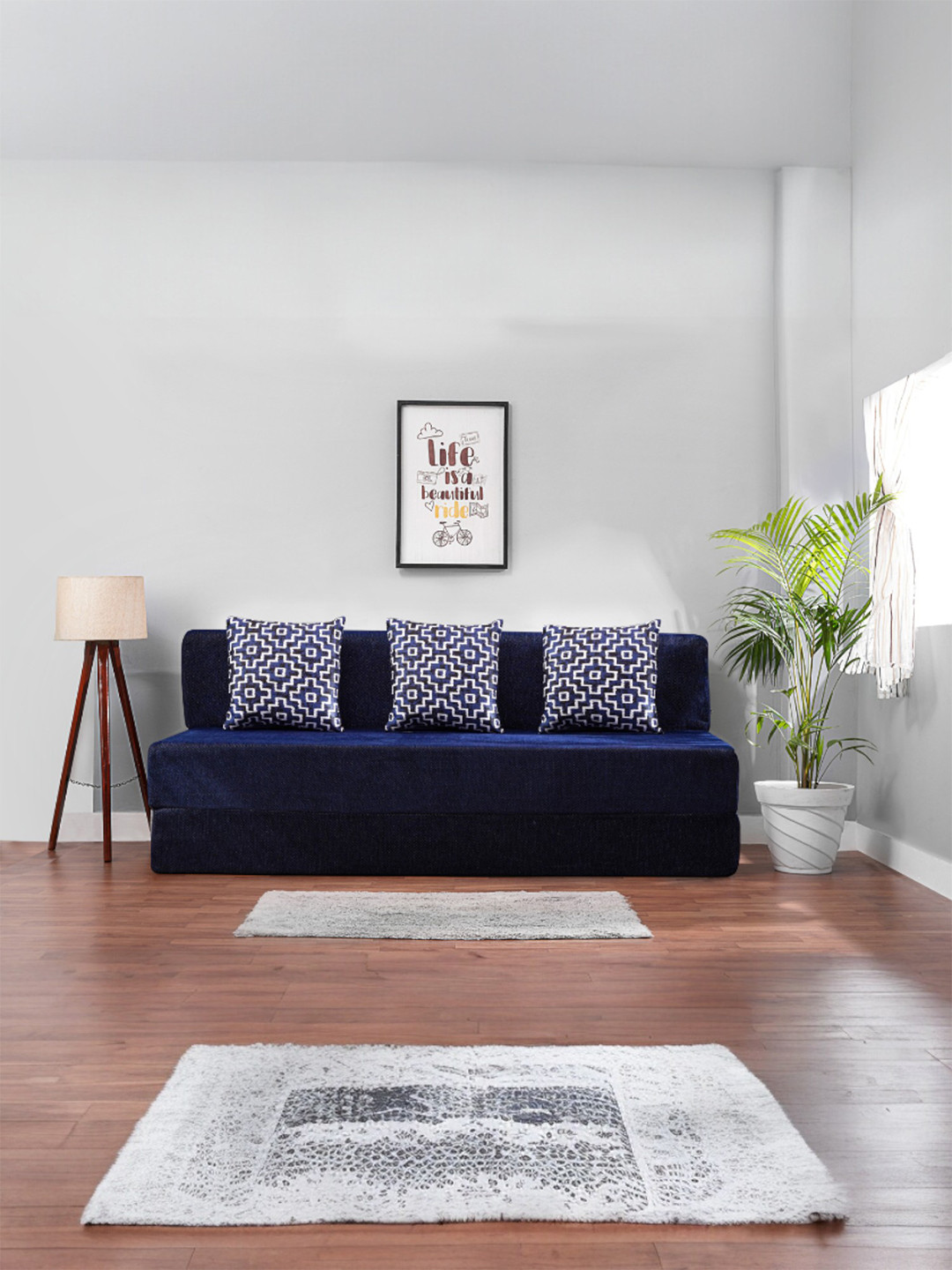 Solis Primus Comfortable Three Seater Blue Cushion Inflatable Sofa-Bed