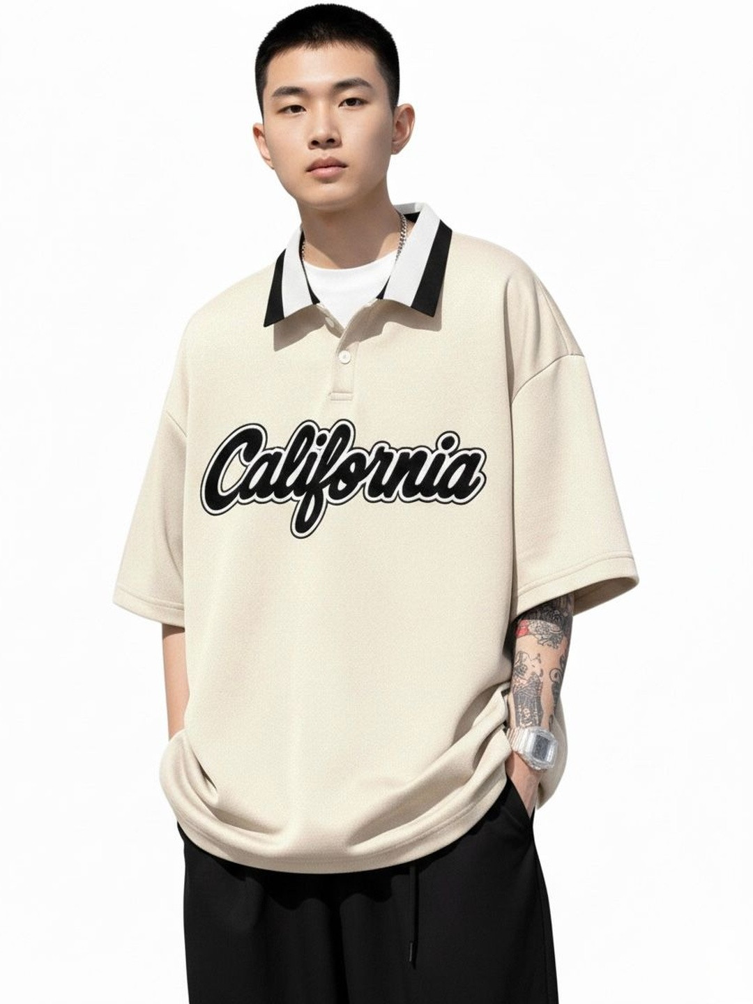 AVEJO Men Typography Printed Polo Collar T-shirt
