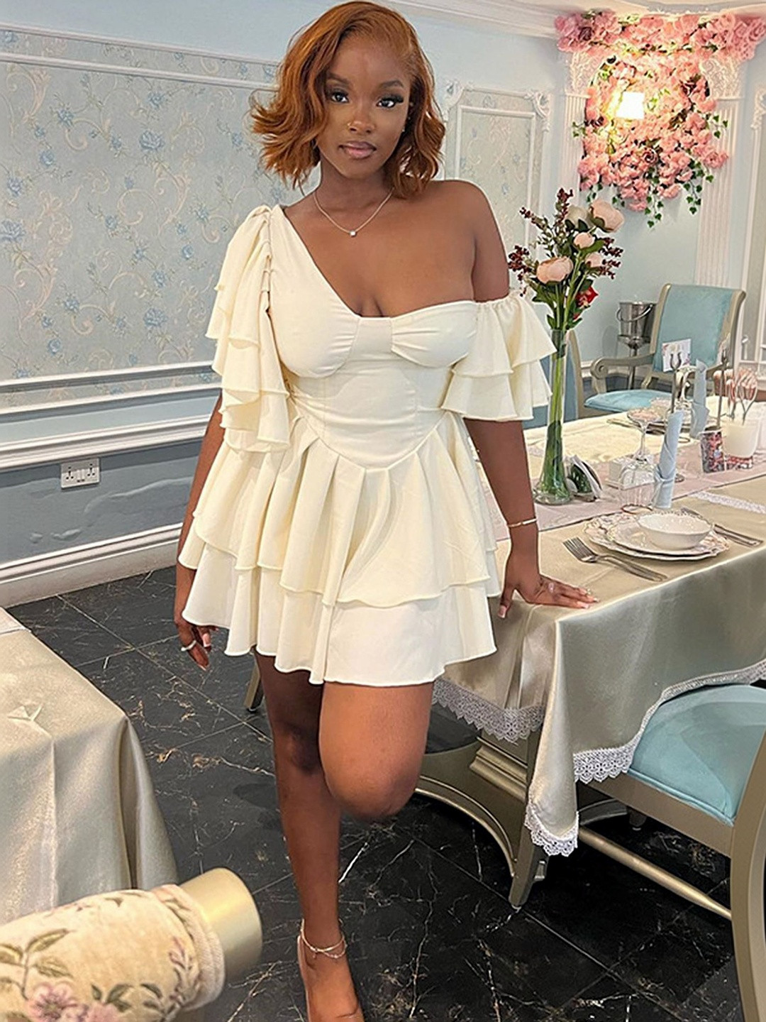 LULU & SKY Puff Sleeve Ruffled Fit & Flare Mini Dress