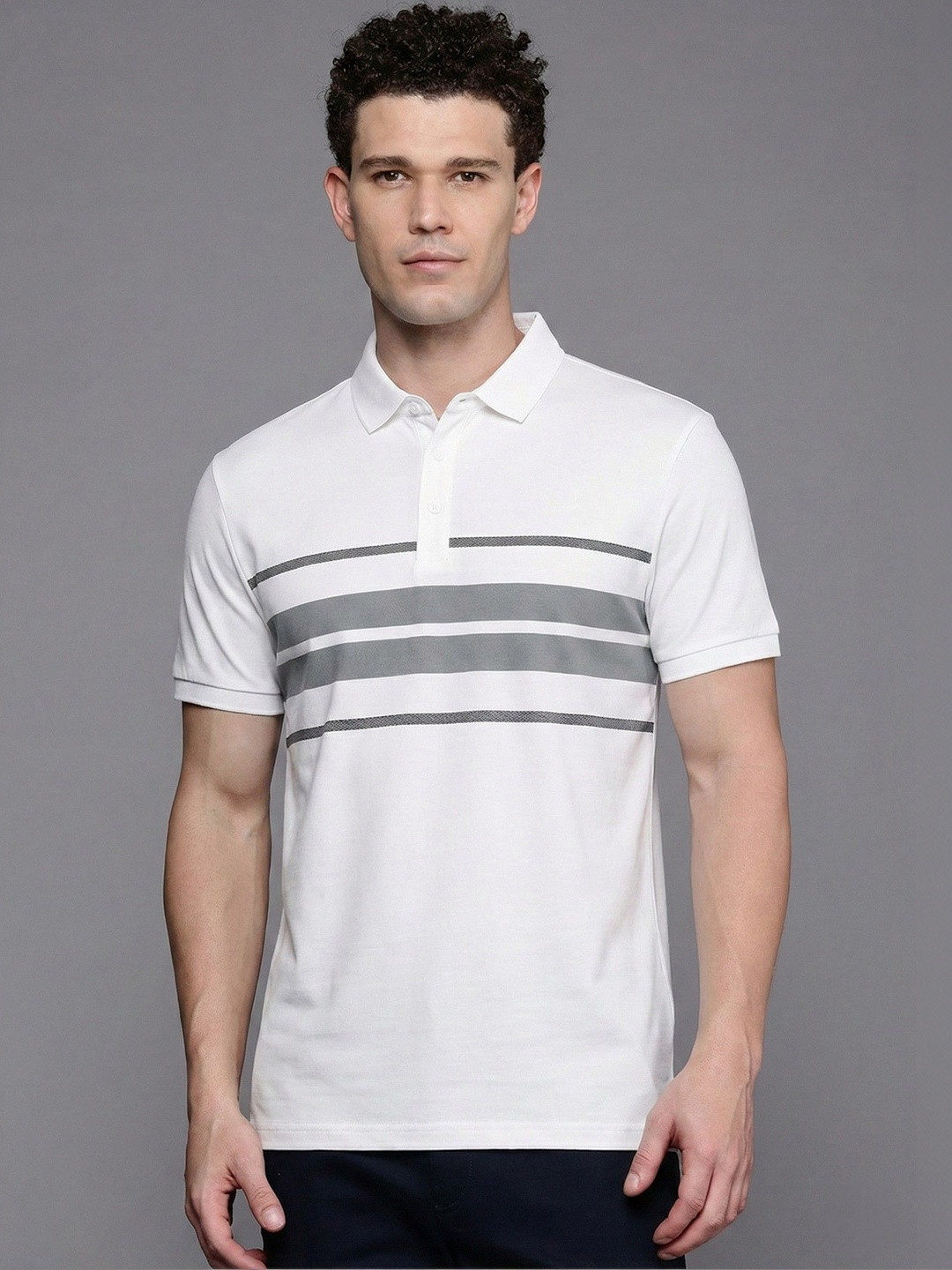 COMBRAIDED Men Striped Polo Collar T-shirt