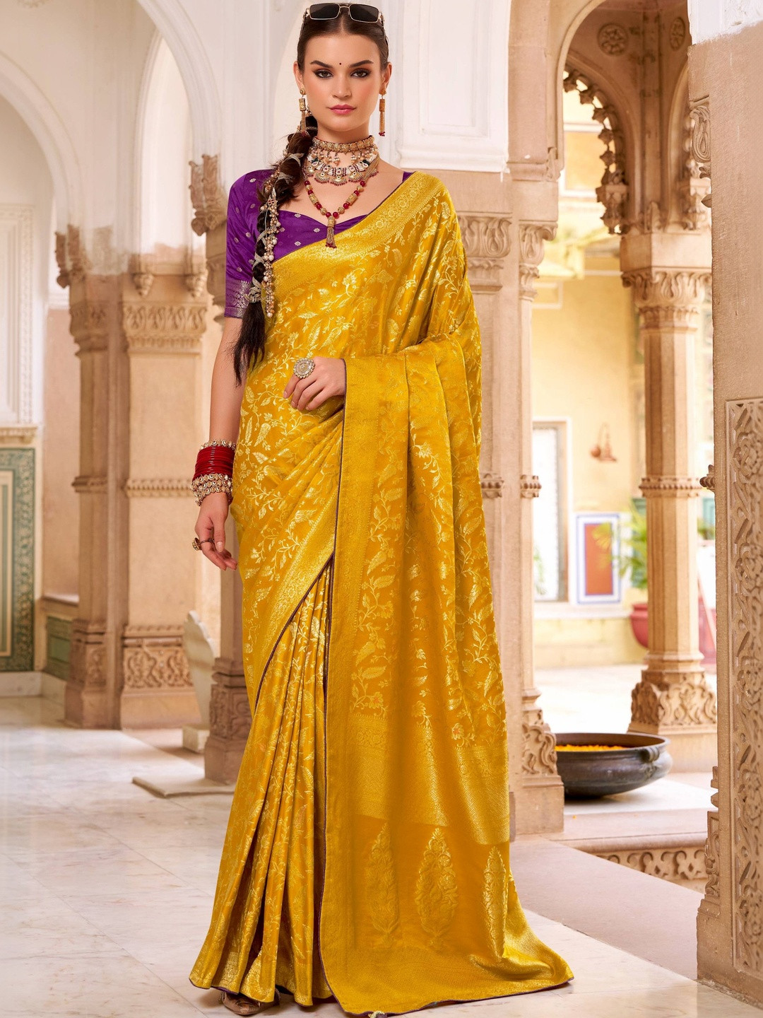 SOURAGYA Woven Design Zari Satin Banarasi Saree
