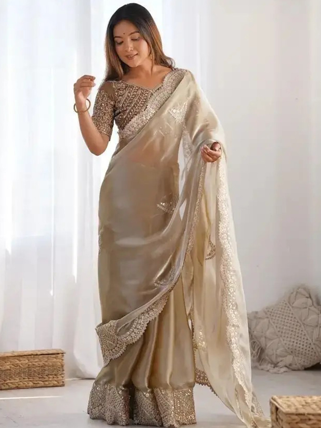 SHEKHAWATI FASHION Embellished Sequinned Organza Heavy Work Saree