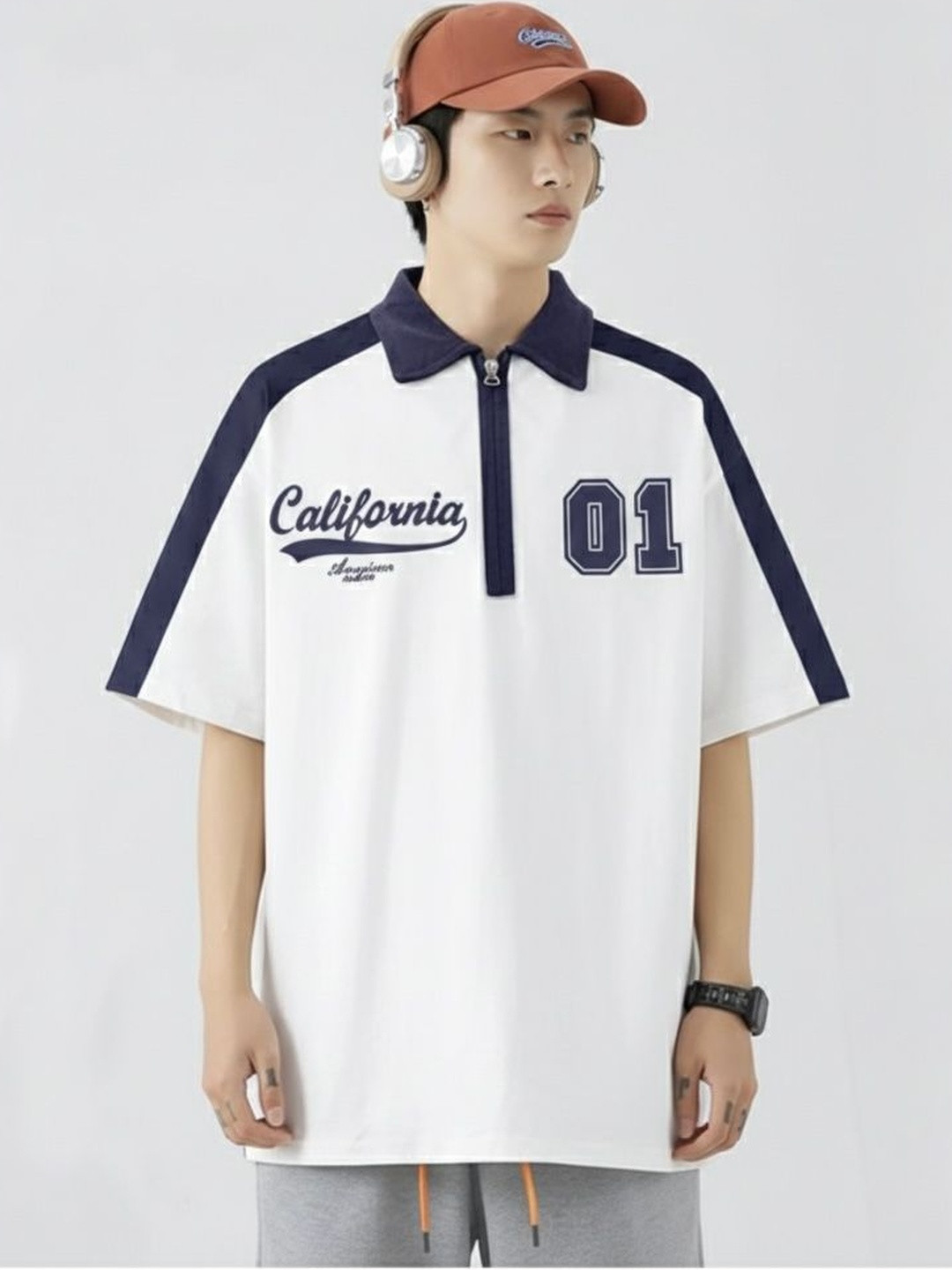 AVEJO Men Typography Colourblocked Polo Collar T-shirt