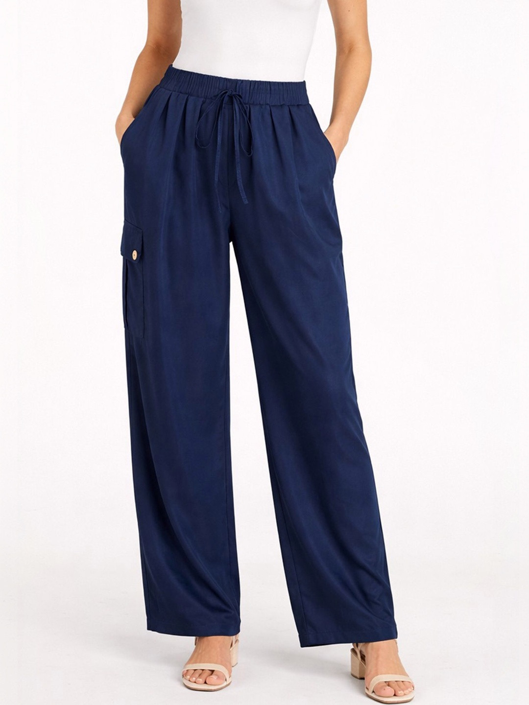 LULU & SKY Women High-Rise Pleated Cargos Trousers