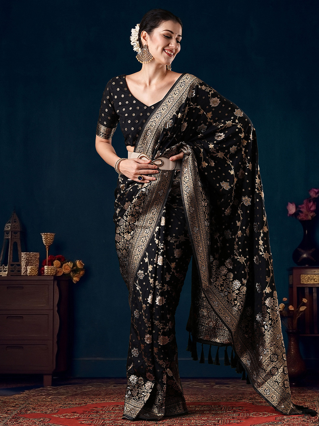House of Pataudi Ethnic Motifs Woven Design Saree with Unstitched Blouse