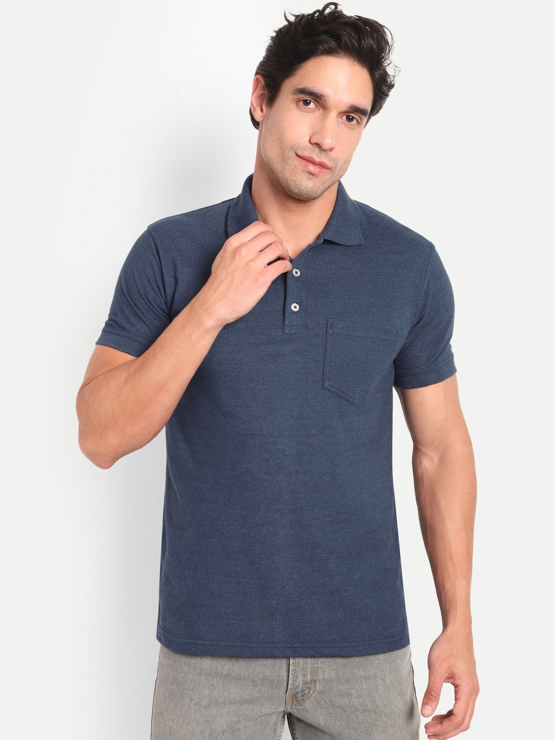 BLUWEEA Men Polo Collar Pockets T-shirt