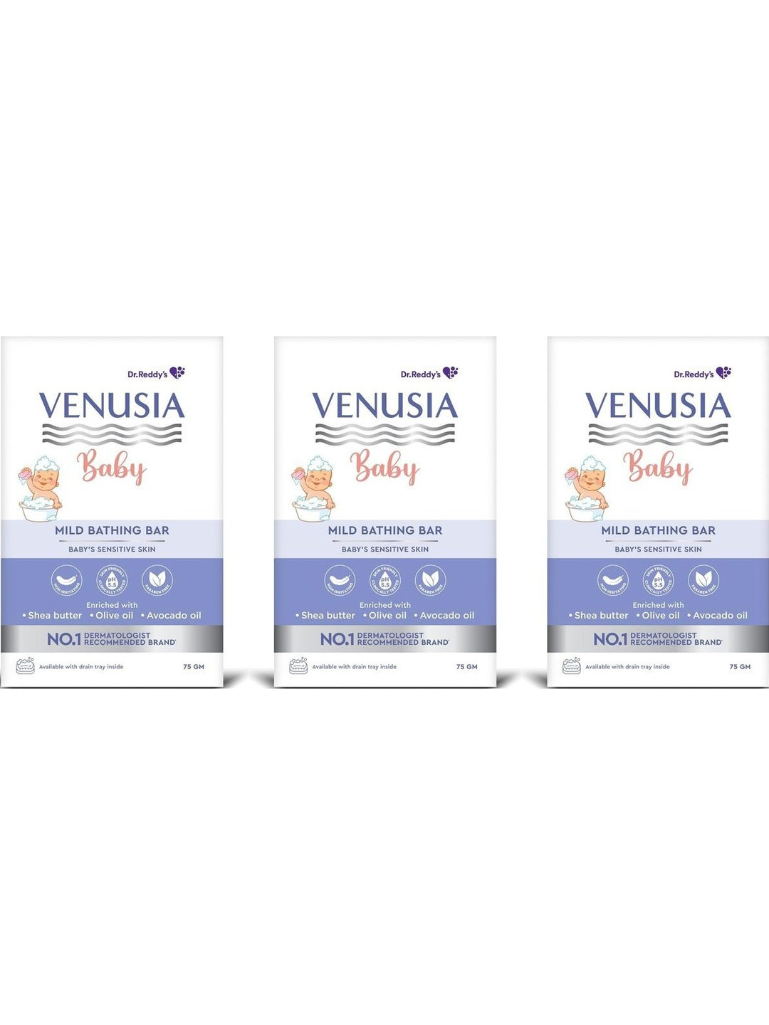 Venusia Set Of 3 Baby Mild Bathing Bar- 75 g Each