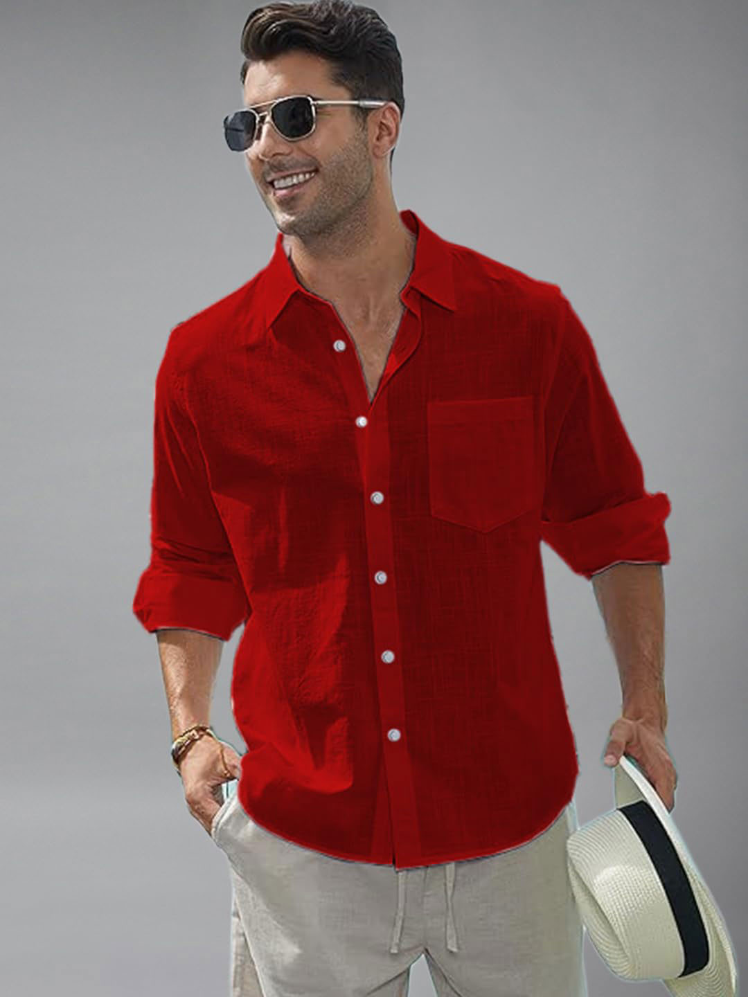 Men's Regular Fit Casual Red Shirt