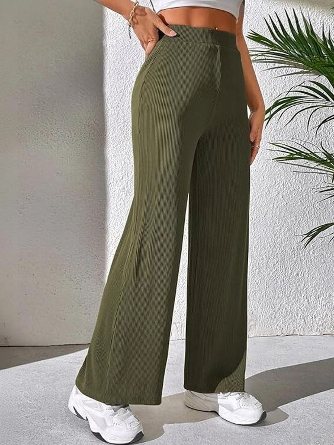 KASHIANXSTYLE Women Textured Relaxed High-Rise Trousers