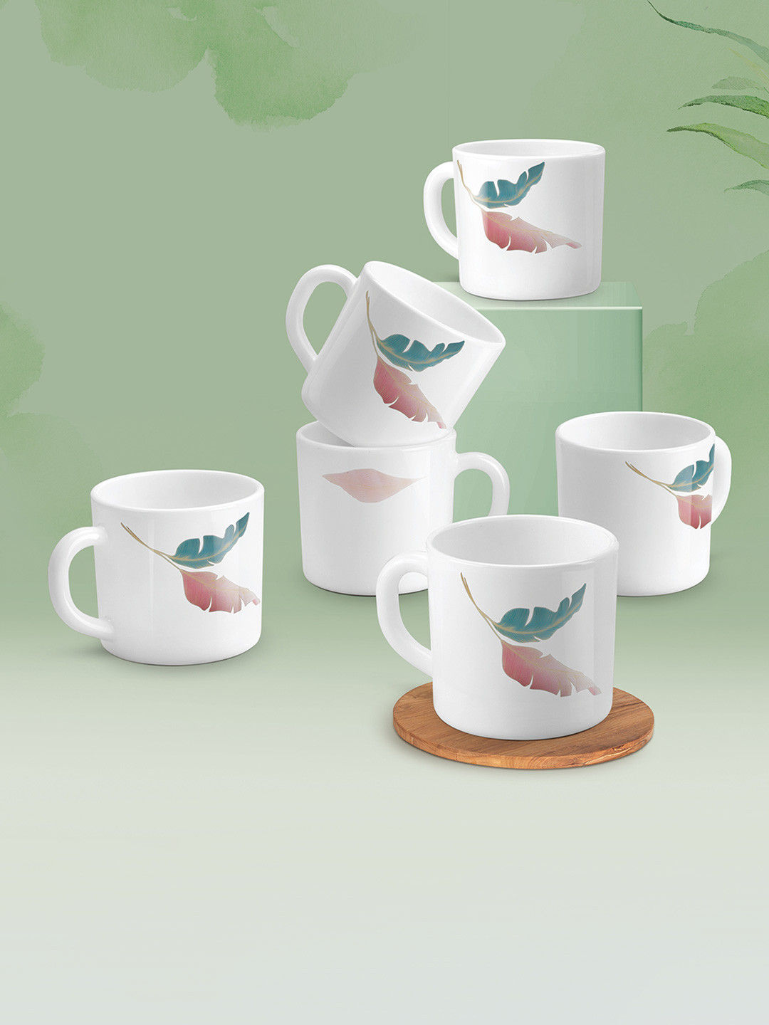 Treo Amara Palma White Opalware Microwave Dishwasher Safe Cup Set 100 ml