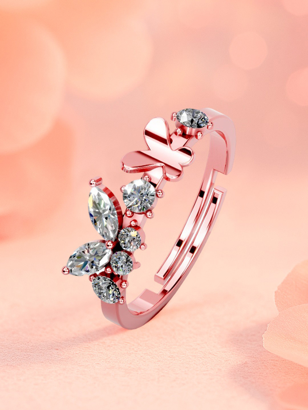 MISS HIGHNESS 925 Silver 24K Rose Gold Plated Butterfly Ring