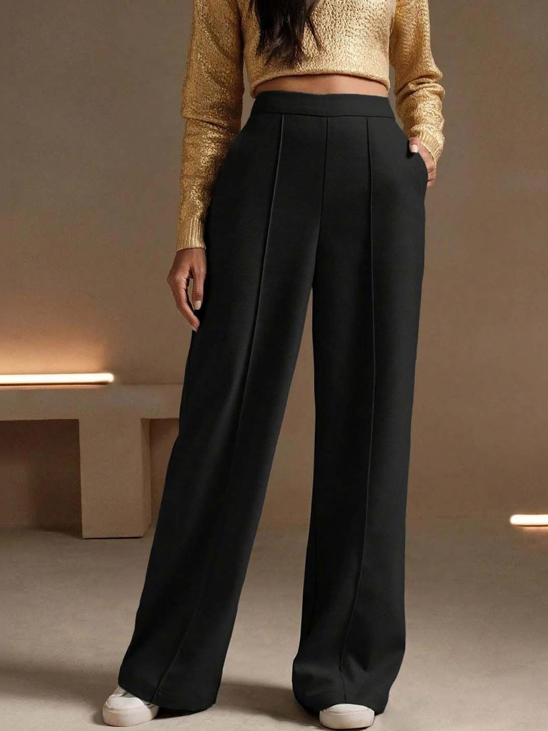 NOWI Women Loose Fit High-Rise Wide Leg Trousers