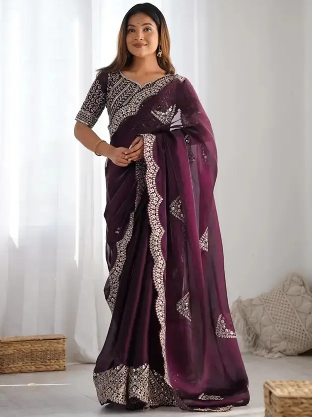 SHEKHAWATI FASHION Embellished Sequinned Organza Heavy Work Saree