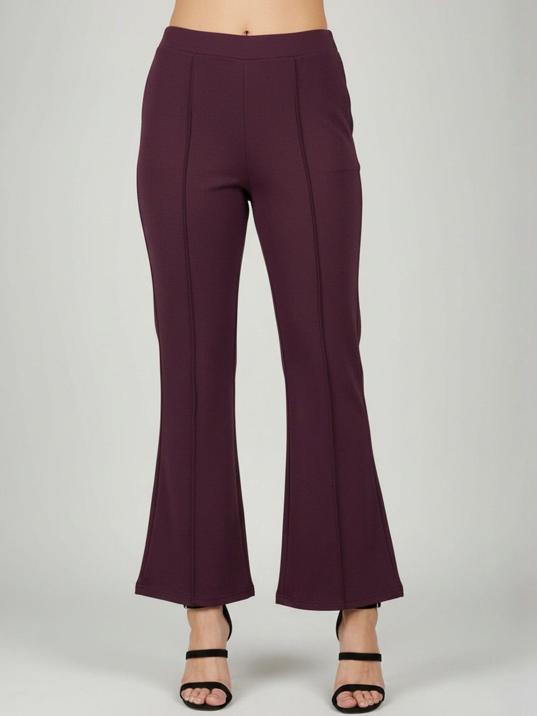 LYNO Women High Rise Wrinkle Free Bell Bottom Trousers