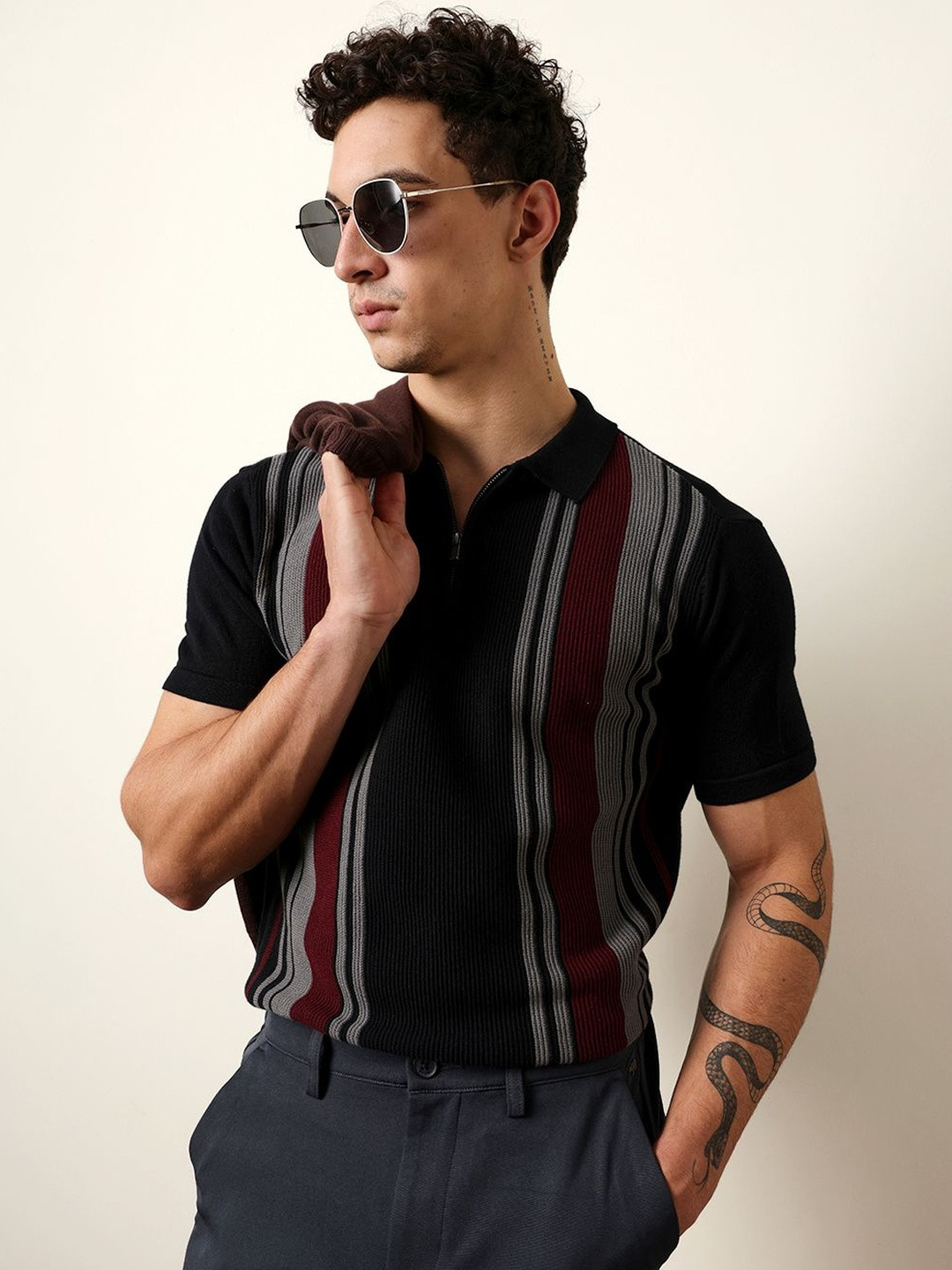 THE BEAR HOUSE Men Cotton Striped Polo Collar T-shirt
