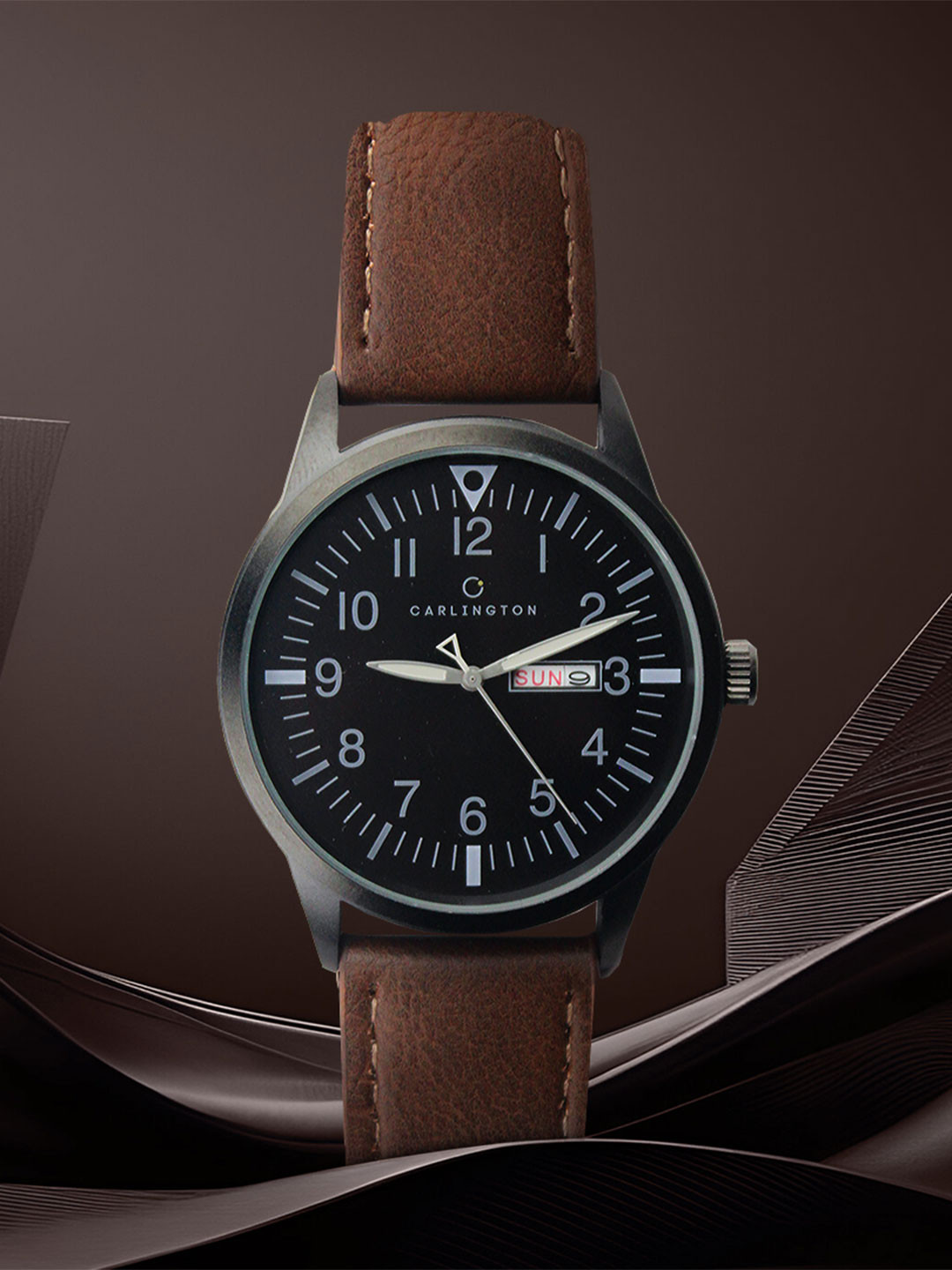 CARLINGTON Men Dial & Leather Straps Analogue Multi Function Watch Aristocrat 1074 Brown
