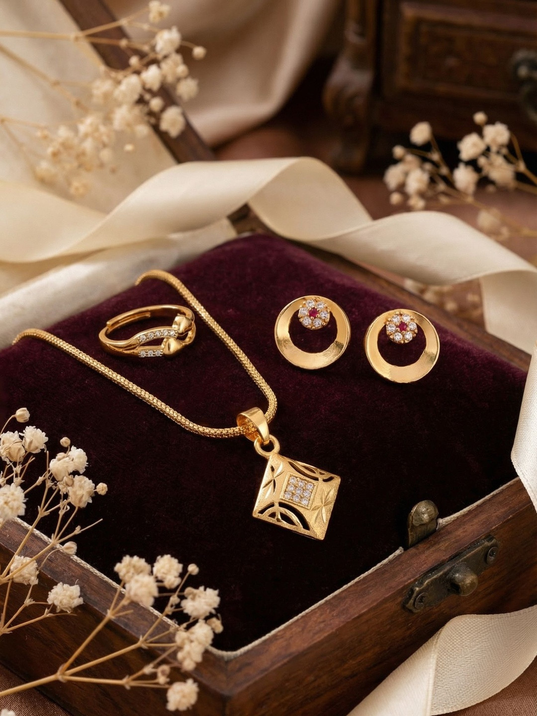 Anouk Gold-Plated American Diamond-Studded Jewellery Set