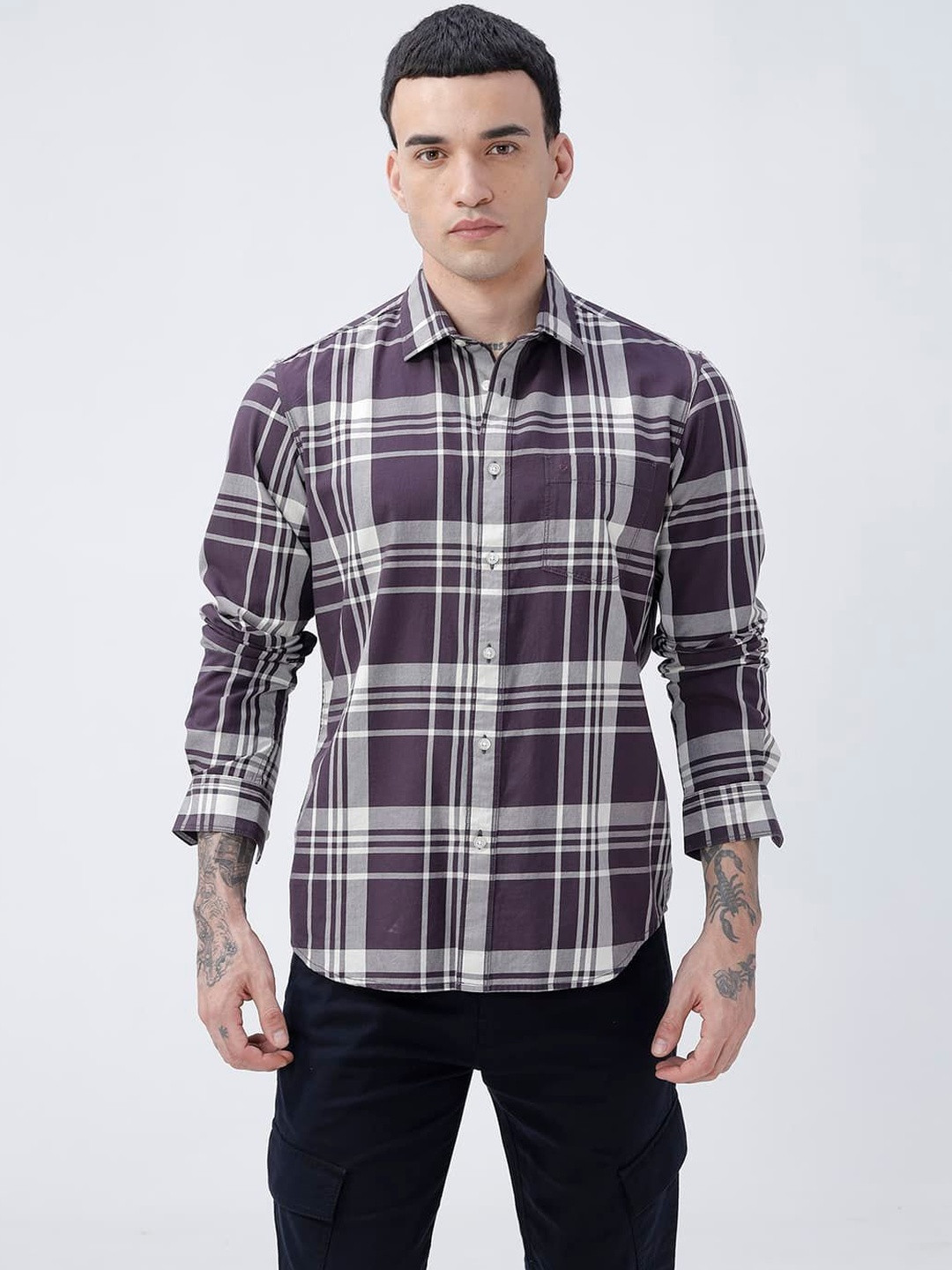 Basics Men Comfort Slim Fit Tartan Checks Checked Casual Shirt