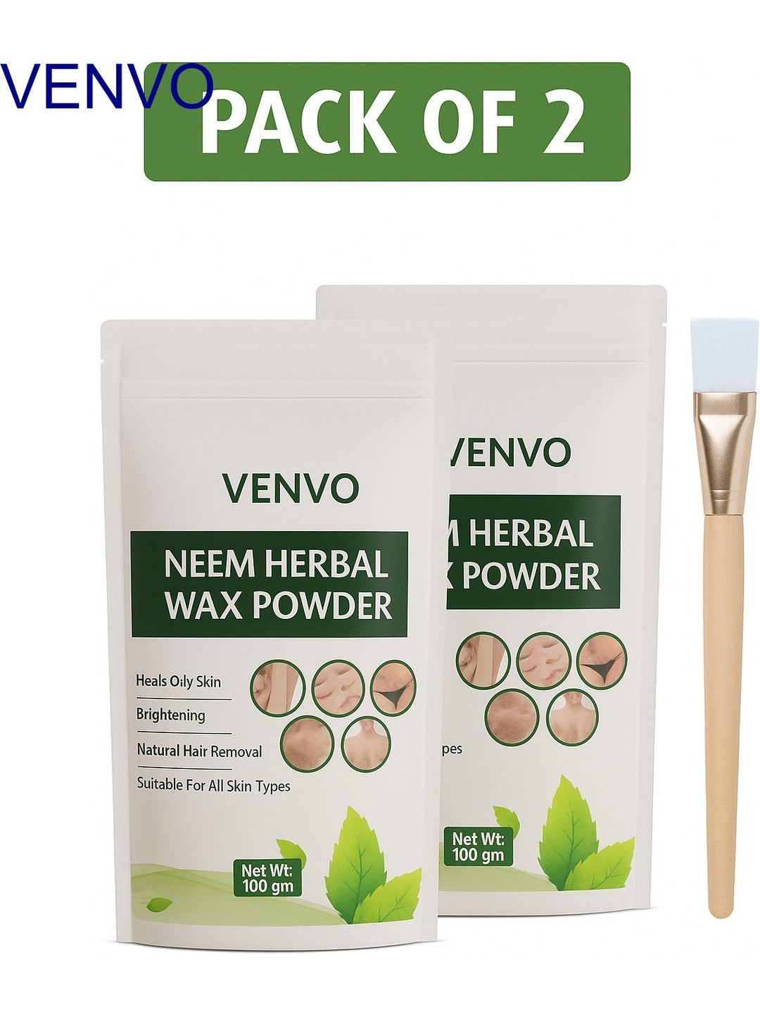 VENVO Set Of 3 Neem Herbal Wax Powder With Brush - 200 g Each