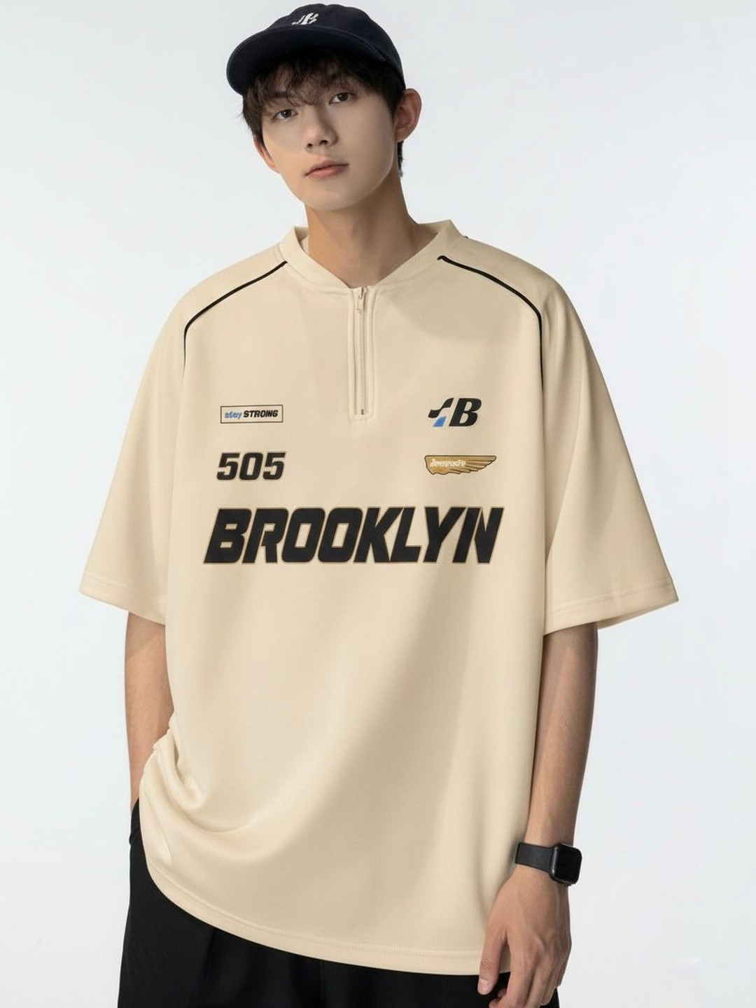 AVEJO Men Typography Printed Mandarin Collar T-shirt