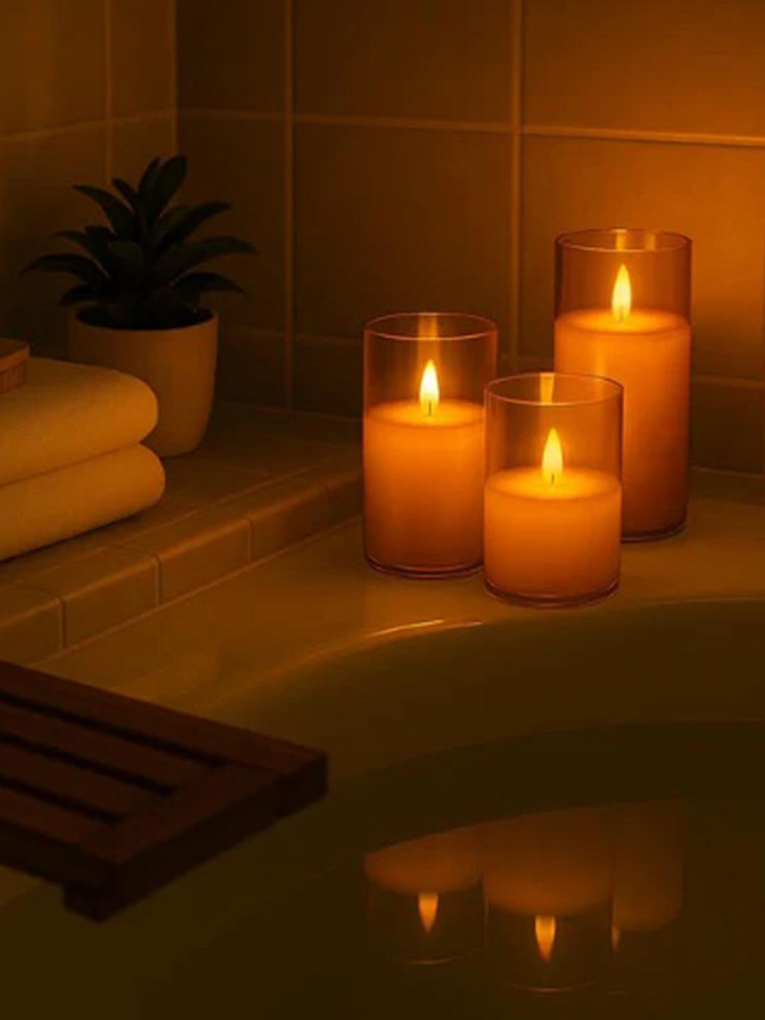 EarthCraft Set of 3 Flameless LED Candles with Remote Controller Acrylic Fiber Glass