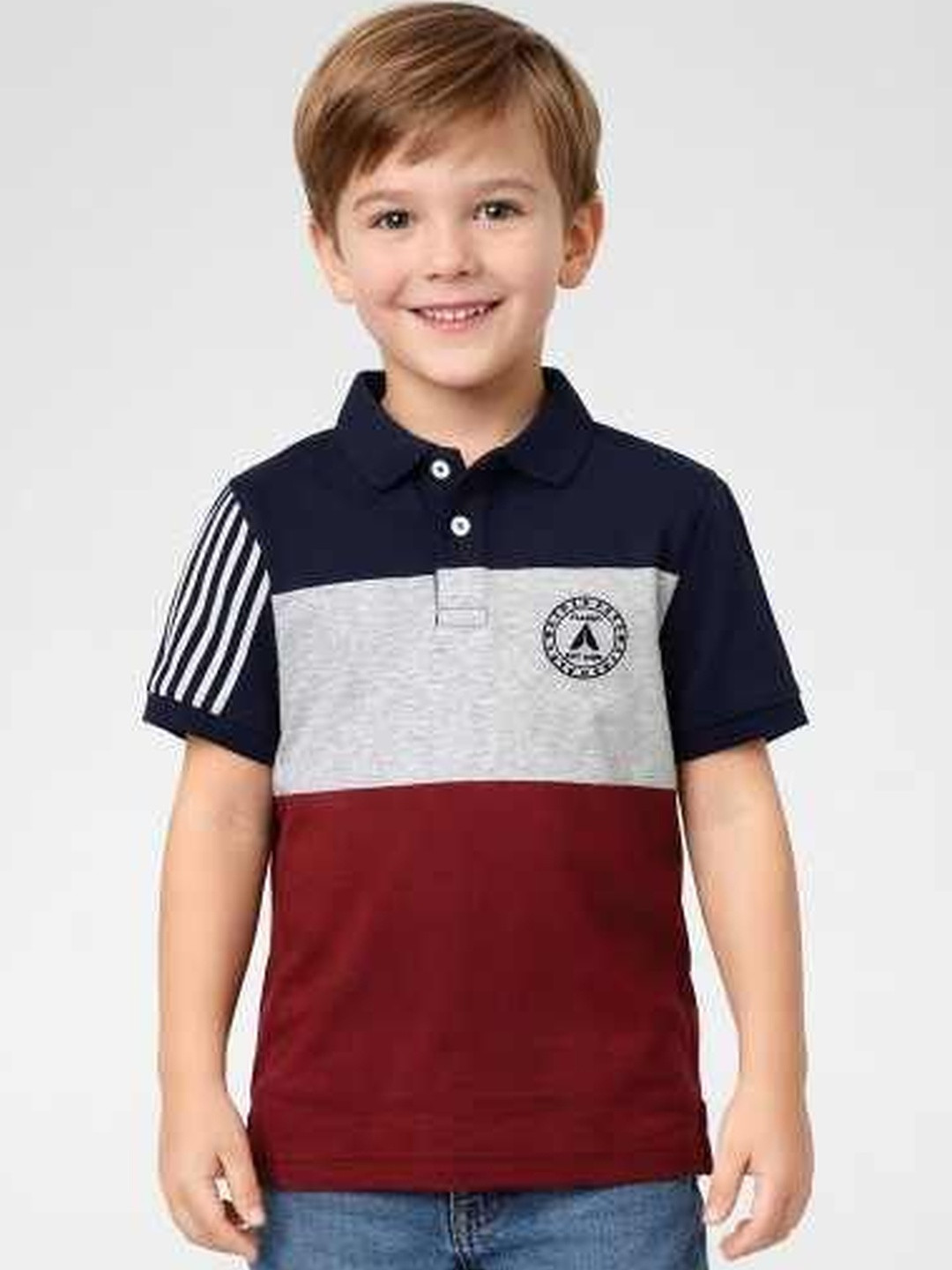 AIDAN PAUL Boys Colourblocked Cotton Round Neck Tshirts