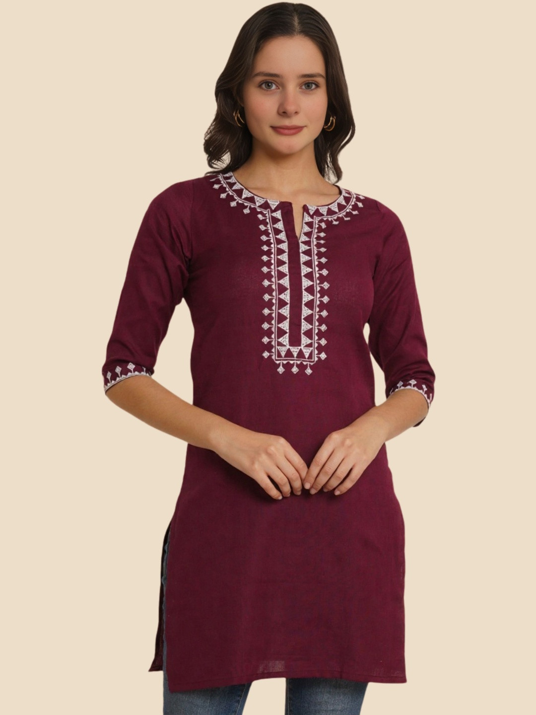 Hyba Women Floral Embroidered Floral Khadi Kurta