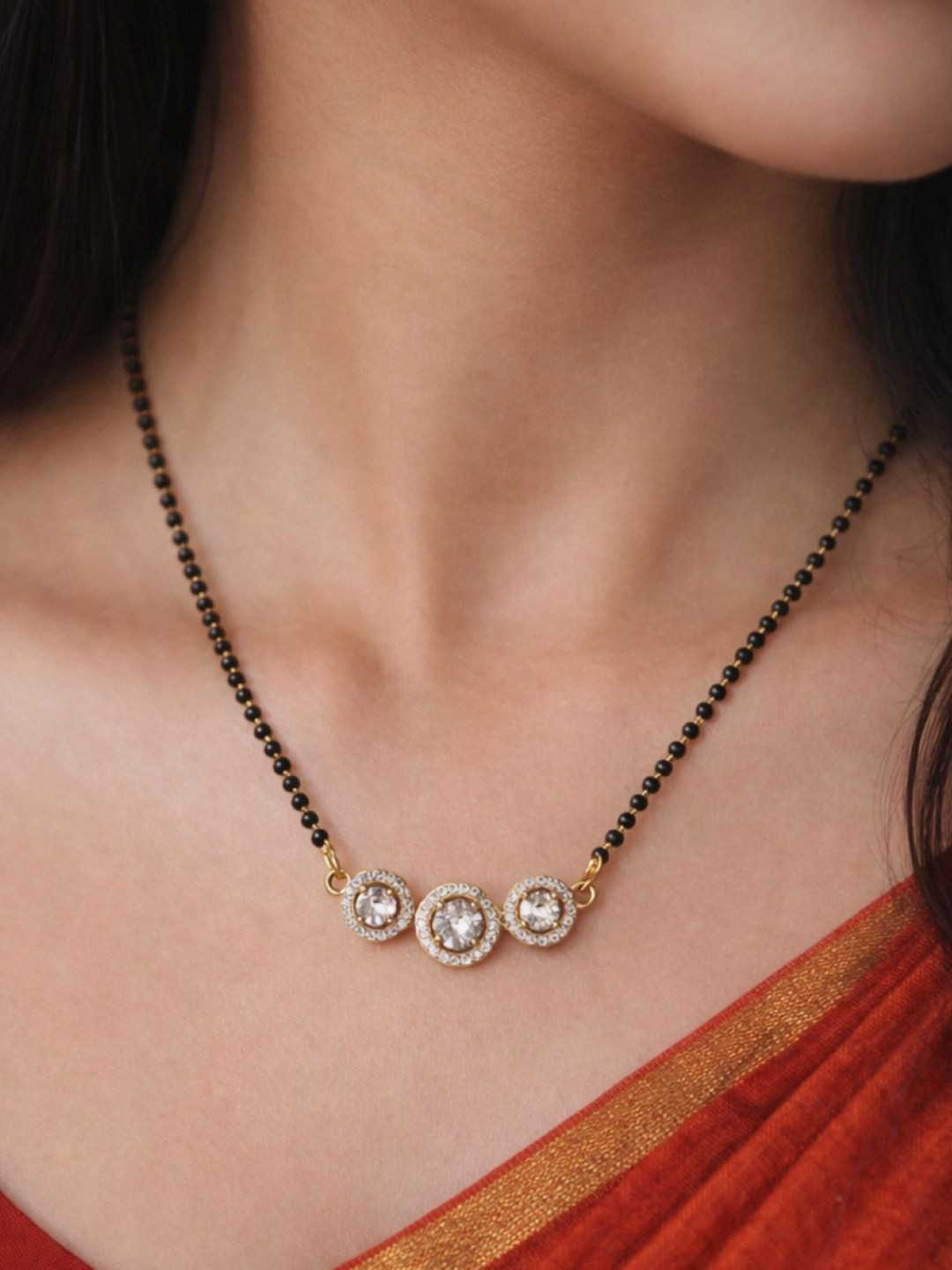 Zeviel Rose Gold-Plated Artificial Stones and Beads Mangalsutra